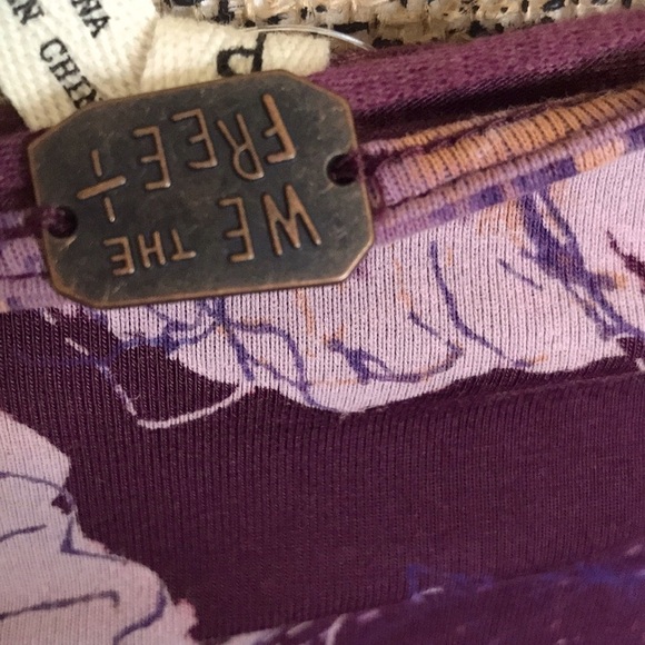 FREE PEOPLE Off the Shoulder Boho Burgundy/Pink Floral Top Flounce Sleeve Small… - Picture 9 of 10